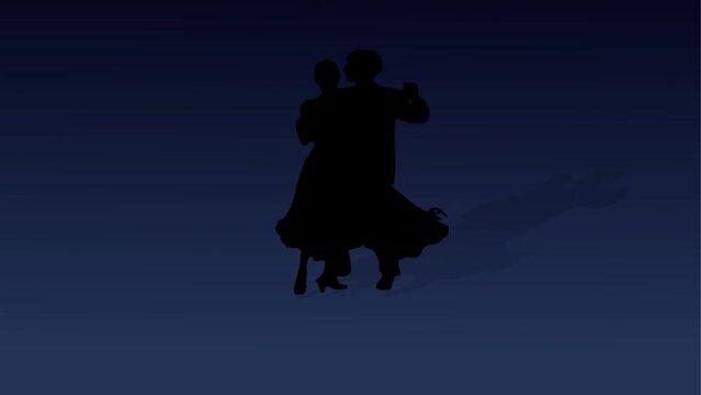 Silhouette of couple dancing animated 2d background, love