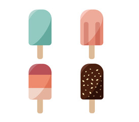 Set of ice cream. Vector flat design. Summer dessert. Popsicle.
