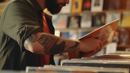 Man choosing vinyl records in store