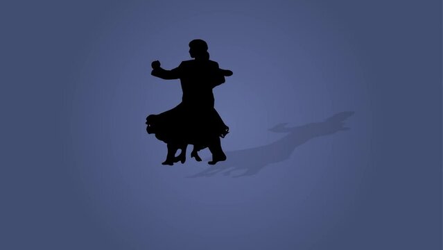 Silhouette of couple dancing animated 2d background, love