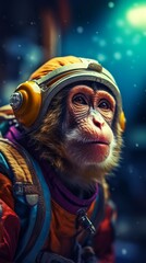Monkey astronaut in a futuristic outfit.generative ai