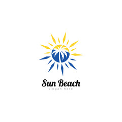 sunset sunrise with sea water sea beach vector logo icon.