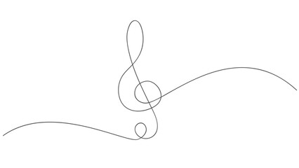 Continuous line drawing of Treble clef. Musical sign. Vector illustration.