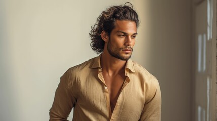 Portrait of a Latin American male model with hand behind back