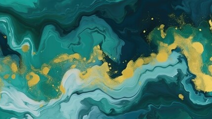 Fototapeta na wymiar Green and Gold Marble Fluid Art Wallpaper