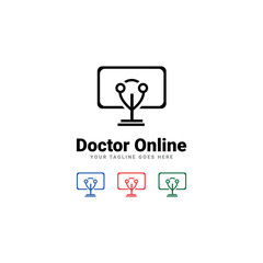 Doctor online virtual services logo design vector. Consultation to doctors via digital remote illustration symbol.