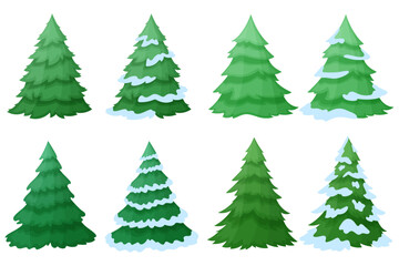 Collection of realistic Christmas vector trees, isolated on white background, new year