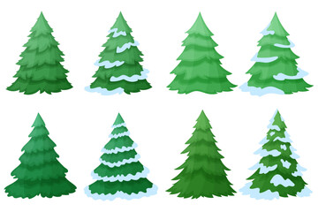 Collection of realistic Christmas vector trees, isolated on white background, new year