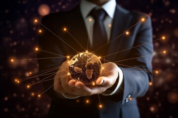 Customer network relationship and business investment growth up management concept on virtual screens, Businessman hold future data graph development planning on the network structure of the business 