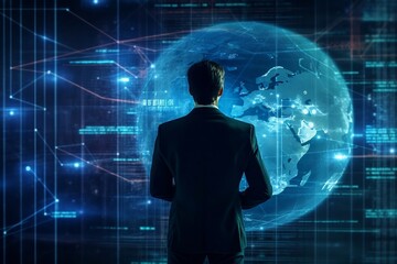 Customer network relationship and business investment growth up management concept on virtual screens, Businessman hold future data graph development planning on the network structure of the business 