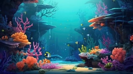Fototapeta na wymiar Underwater world with fish and corals