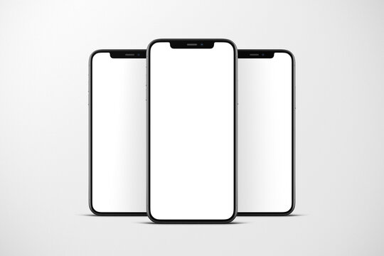 Kalasin, Thailand - Jan 15, 2022: Studio shot of Smartphone iPhone 11 Pro with blank white screen for Infographic Global Business web site design app, model iPhone 10 or iPhone xs Max.