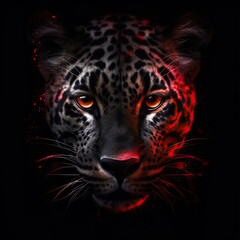 A mix between a panther and a cobra, symmetrical, black and red, red glow, Generative AI