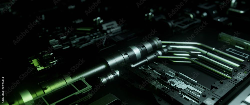 Wall mural abstract futuristic electronic circuit board and mesh line processing technology background modern h