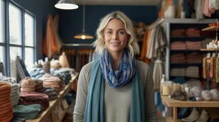 Fototapeta na wymiar Portrait of a happy female shop owner in a clothing boutique