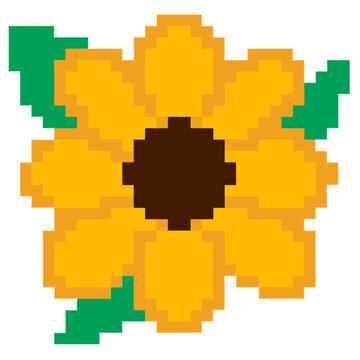 Decorative pixel art sunflower. Pixelated yellow flower