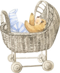 cartoon little bear cub illustration baby carriage isolated on white © Lyubov