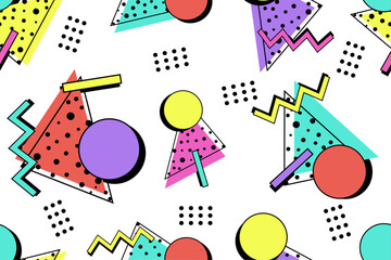 Premium Vector | Colorful memphis style nostalgic background or retro 80s 90s seamless pattern