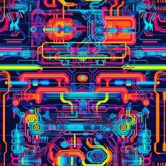 seamless tillable patterns of Abstract sci-fi cyberpunk neon generative ai items