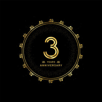 3rd anniversary with a golden number in a classic floral design template