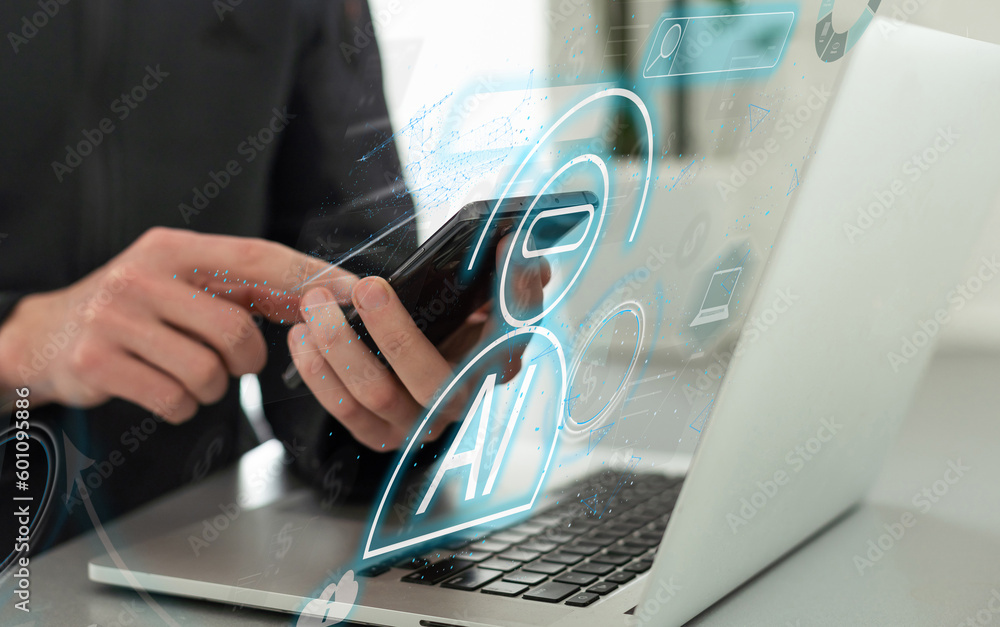 Poster artificial intelligence ai and crm software automation technology.business use ai smart technology s