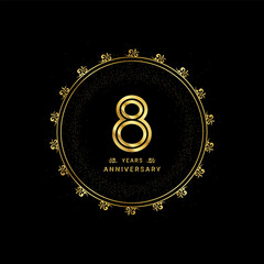 Naklejka premium 8 years anniversary with a golden number in a classic floral design template