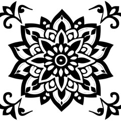 Flower clipart vector design black and white
