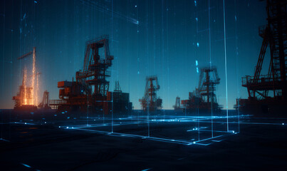 Silhouette of oil digging platforms. Business petroleum industry. generative ai.