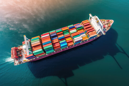 Aerial view of a large heavy loaded container cargo