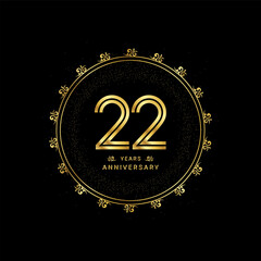 22nd anniversary with a golden number in a classic floral design template