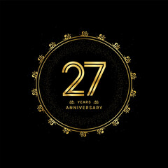 27 years anniversary with a golden number in a classic floral design template