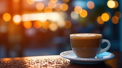 Obraz premium Blurry cafe scene with coffee and bokeh background