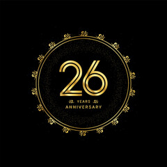 26 years anniversary with a golden number in a classic floral design template