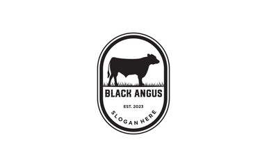 Vintage Cattle Angus Beef Emblem Label logo design vector, . Best for Cattle Ranch logo template