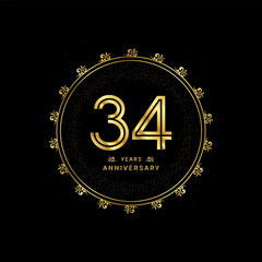 34 years anniversary with a golden number in a classic floral design template
