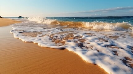 Waves on a sandy beach in the summer