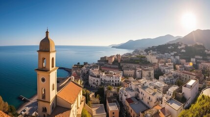 Fototapeta na wymiar Morning view of Amalfi cityscape on coast line