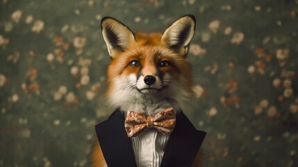 Majestic Fox Wearing Bowtie and Suit