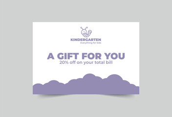 Kindergarten gift certificate template. A clean, modern, and high-quality design gift certificate vector design. Editable and customize template gift certificate