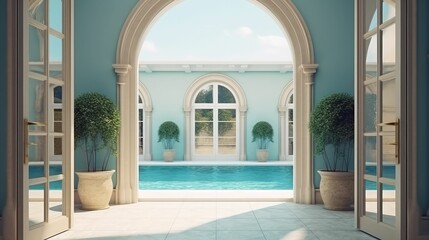 Luxury outdoor pool entrance