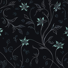 Floral pattern. Vector set of handdrawn floral doodles.  Handdrawn elements, flowers, branches, swashes and flourishes.