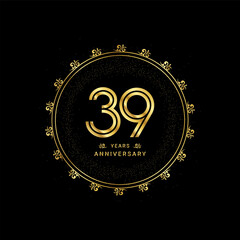 39 years anniversary with a golden number in a classic floral design template