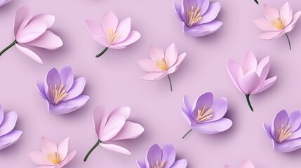 Obraz na płótnie Canvas Seamless pattern with purple crocus spring flowers and petals