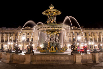 Fountain of the Seas located in Place de la Concorde in central Paris, France, at night - Motion...