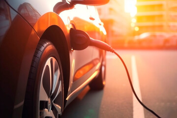 Obraz na płótnie Canvas charging EV car electric vehicle clean energy, ai generative