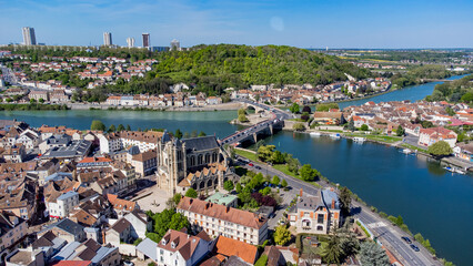 Aerial view of the Collegiate Church of Notre Dame et Saint Loup (