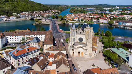 Aerial view of the Collegiate Church of Notre Dame et Saint Loup (