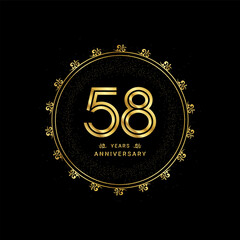 58 years anniversary with a golden number in a classic floral design template