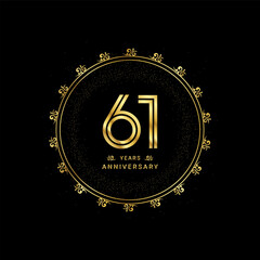61st anniversary with a golden number in a classic floral design template