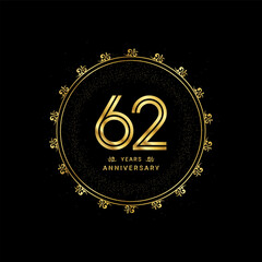 62nd anniversary with a golden number in a classic floral design template